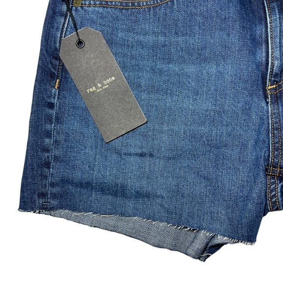 ⚡️SOLD⚡️Rag & Bone Fray Raw Cut Dark Blue Denim Cotton Shorts Size 28 NEW - Picture 15 of 16